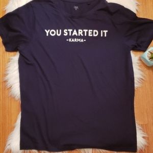 C&A You Started it Karma Navy Blue  T Shirt